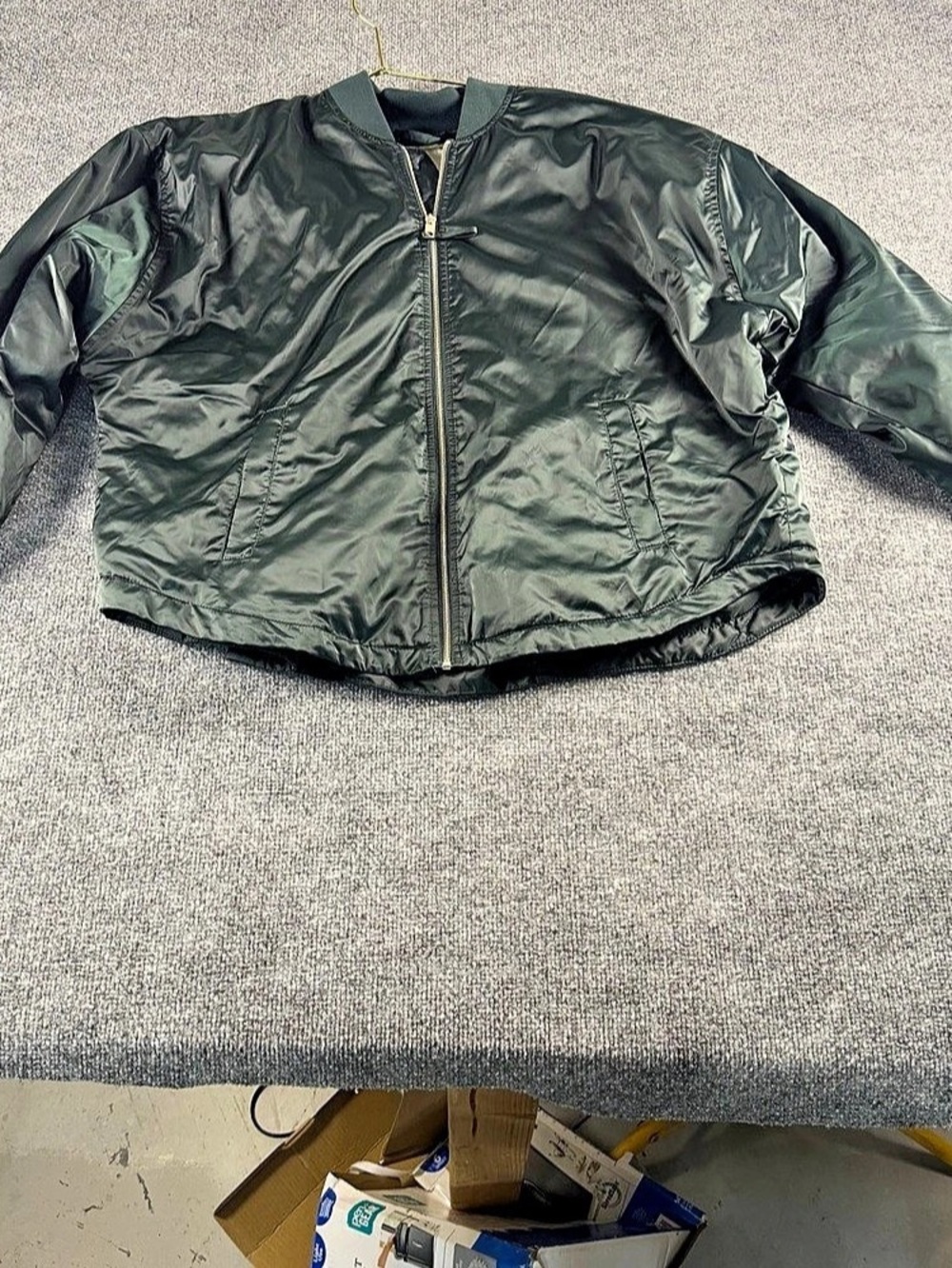 a new day Women's Satin Full Zip Bomber Jacket Green Large